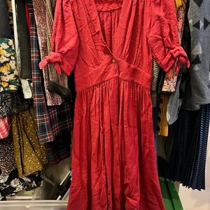 Free People Vibrant Red Long Sleeve Dress